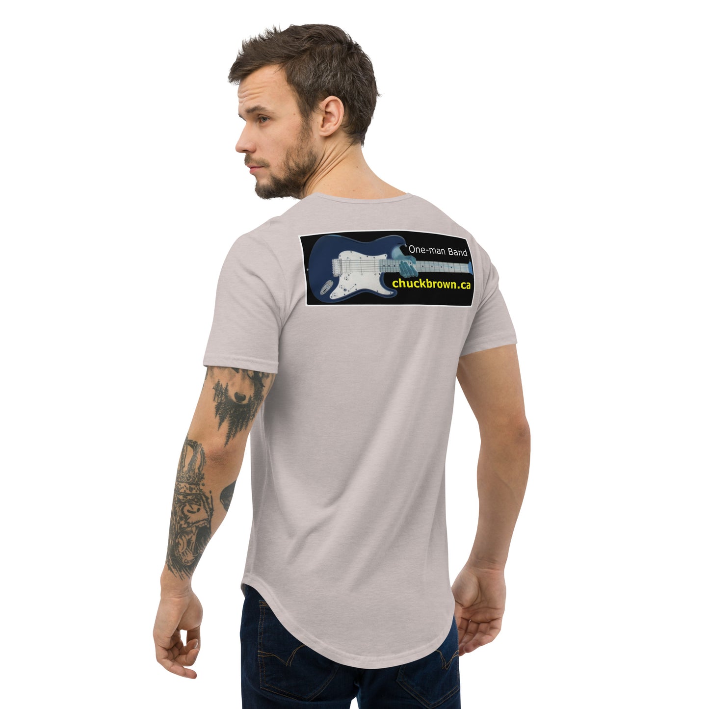 'CB' Men's Curved-Hem T-Shirt w/dark logo on BACK