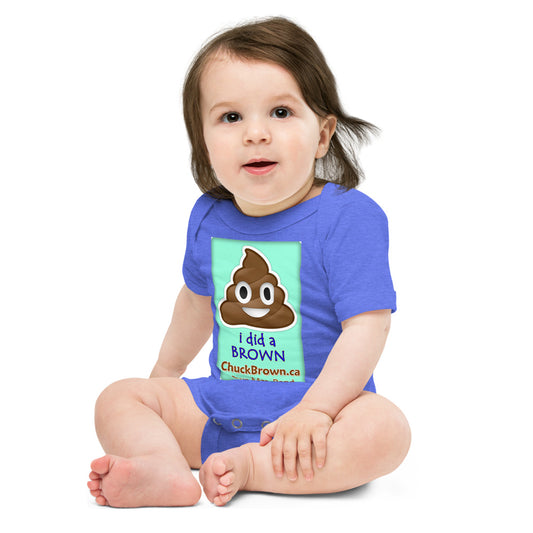 CB Baby-grow: "I did a Brown" in BLUE logo